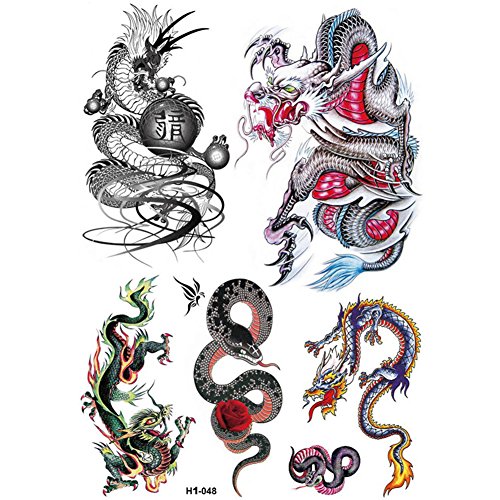 Assorted 9 Sheets Temporary Dragon Tattoos Chinese Character Waterproof Stickers for Kids Men Party Favors