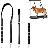 ASOCEA Dog Grooming Belly Strap Dogs Grooming Table Arm Extender Loop with D-Rings Adjustable Bathing Restraint Leash No Sit Haunch Holder for Small & Medium Dog Cat Hair Cutting Washing (Black)
