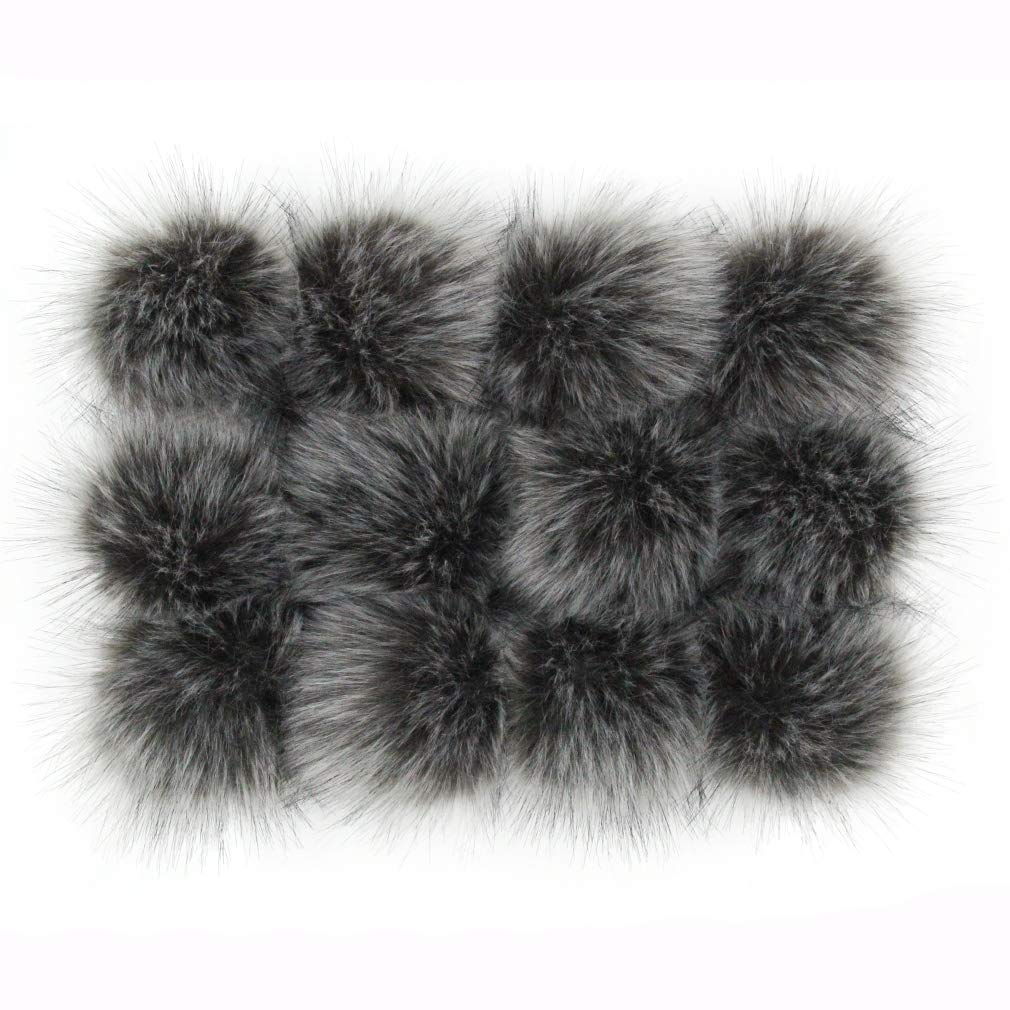 Furling Pompoms DIY Faux Fox Fur Fluffy Pompom Ball for Knitting Hats,Bags, Keychains,Shoes 3.9in Pack of 12pcs (Silver)