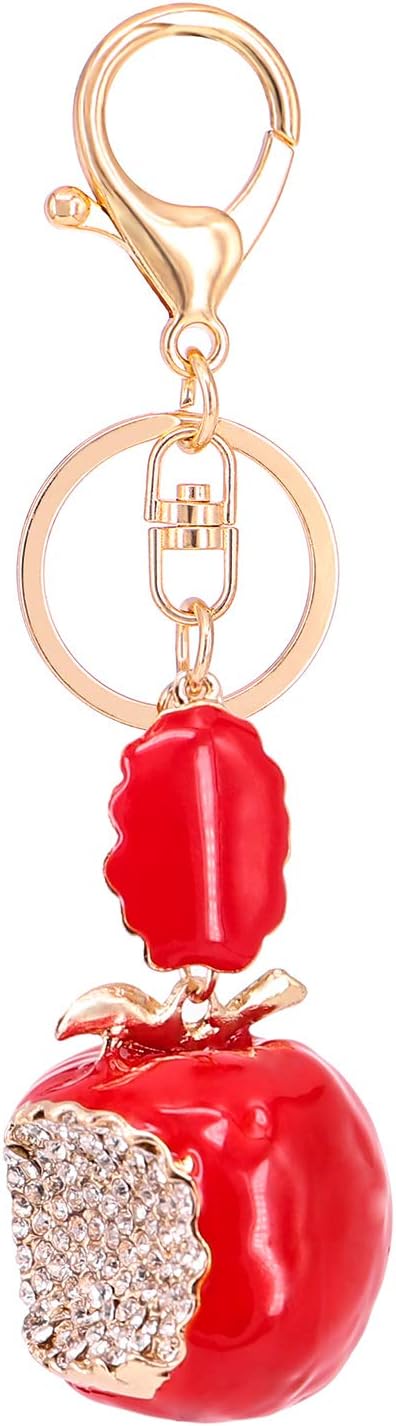 Cute 3D Cubic Graven Bling Crystal Rhinestone Apple Charm Keychain Alloy Car Key Bag Decor Gift