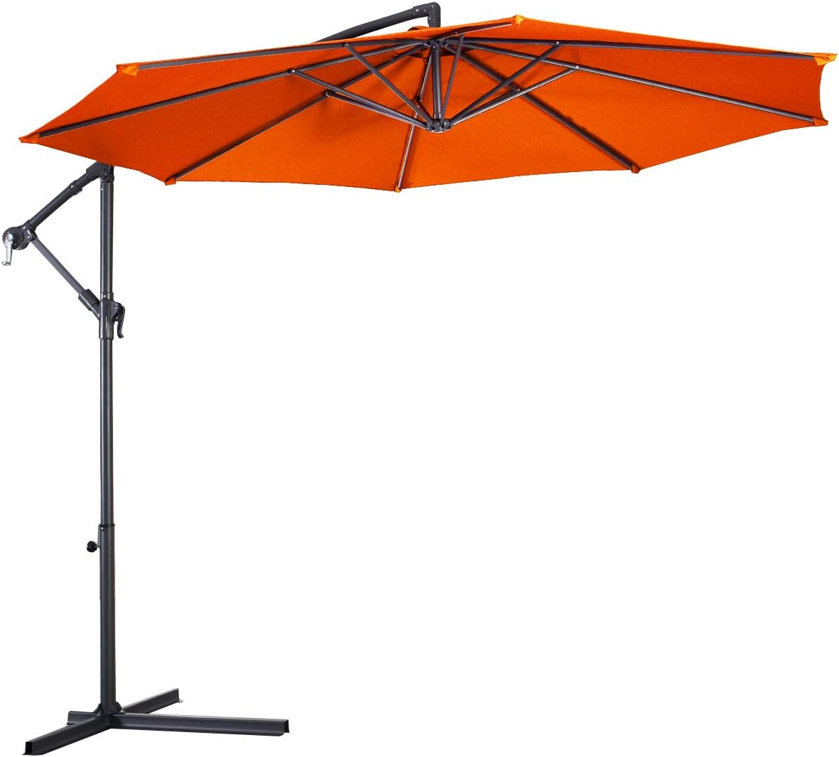 Amazon Com Tangkula Patio Umbrella 10 Ft Outdoor Offset Hanging Umbrella With Crank And Cross Base 8 Steel Rips Sturdy Frame And Adjustable Umbrellas For Garden Poolside Deck Market Orange Garden Outdoor
