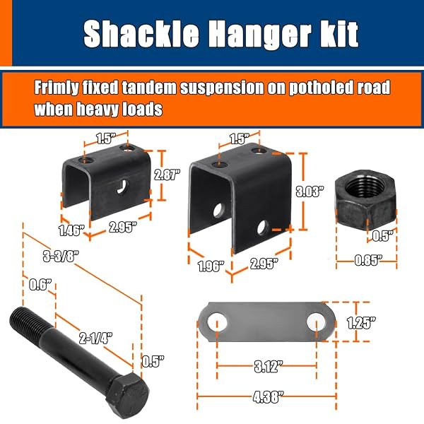 RV MURTS 4 LEAF TRAILER AXLE SPRINGS TANDEM SUSPENSION KIT FOR 3500LB CAMPER AXLE WHEEL WITH U-BOLT, HANGER AND SHACKLE KIT, BOAT TRAILER SPINDLE PARTS & ACCESSORIES, DURABLE(2 SET)