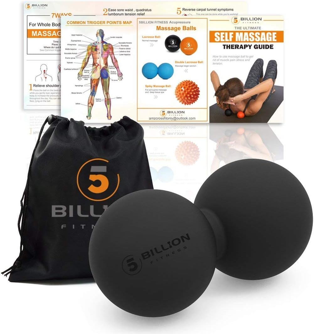 5BILLION Peanut Massage Ball - Double Lacrosse Massage Ball & Mobility Ball for Physical Therapy - Deep Tissue Massage Tool for Myofascial Release, Muscle Relaxer, Acupoint Massage (Black): Sports & Outdoors
