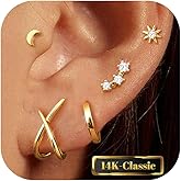 FUNRUN JEWELRY Stud Earrings for Women Trendy-14K Gold Plated Earring Studs Set Hypoallergenic Flatback Stud Earrings Small Dainty Sterling Silver Earring Stacks for Sensitive Ears