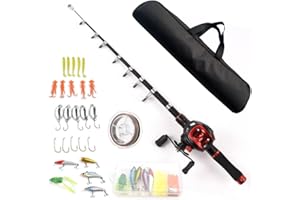 Professional Baitcasting Fishing Rod and Reel Combo with Complete Accessories Kit Glass/Nylon, Left/Right Hand, Includes Lure