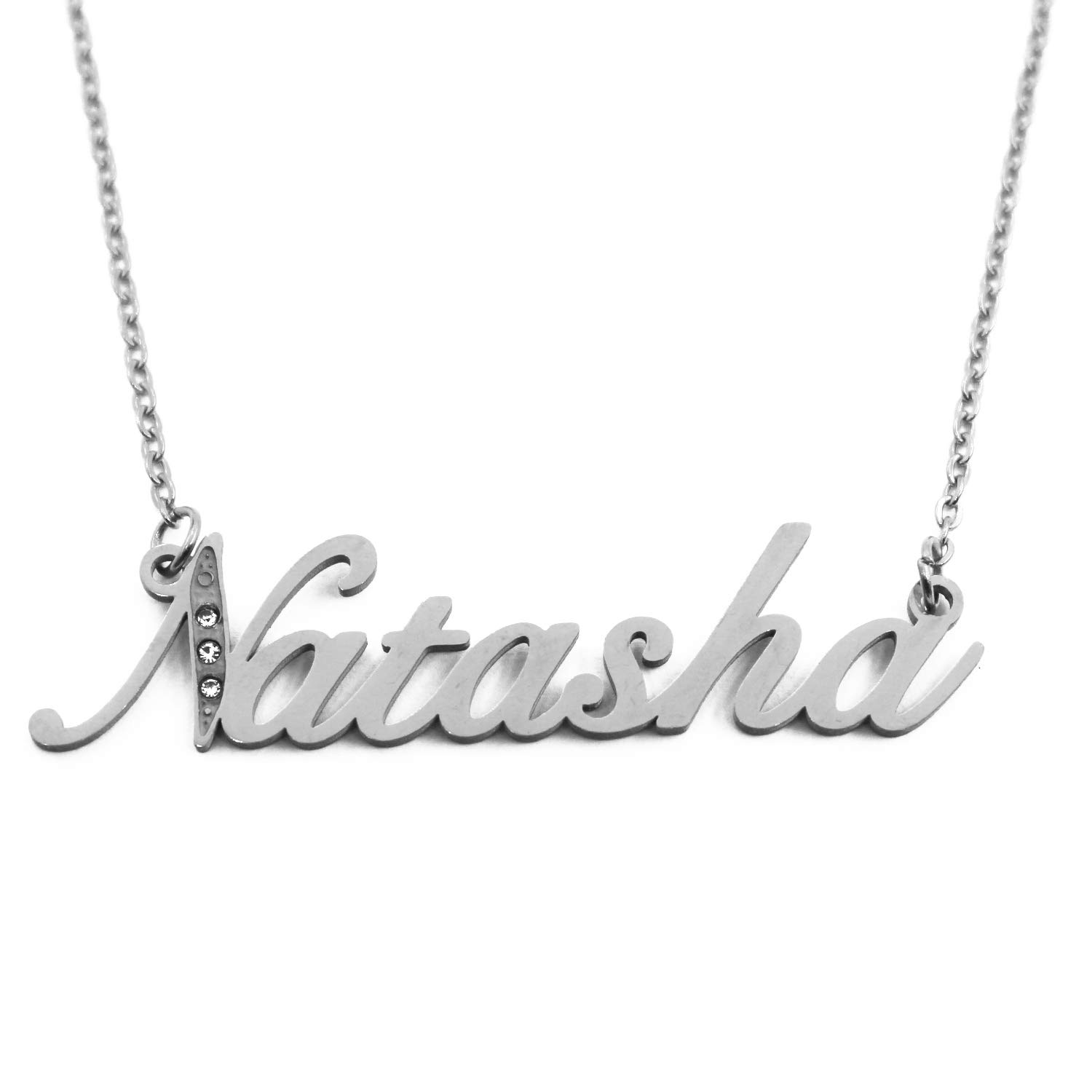 Natasha Name Necklace Personalised Italic Silver Tone, Custom Dainty Name Pendants, Jewellery for Ladies, Girlfriend, Mother, Sister, Friends