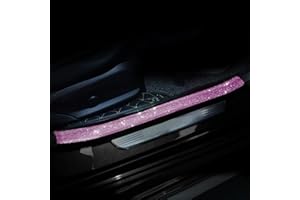 Torcarvh Car Door Sill Protector with Bling Rhinestones 2PCS Edge Guard Scuff Cover Anti-Scratch Strip Sticker Bumper Protector for Truck Car 7CM x 60CM (Pink)