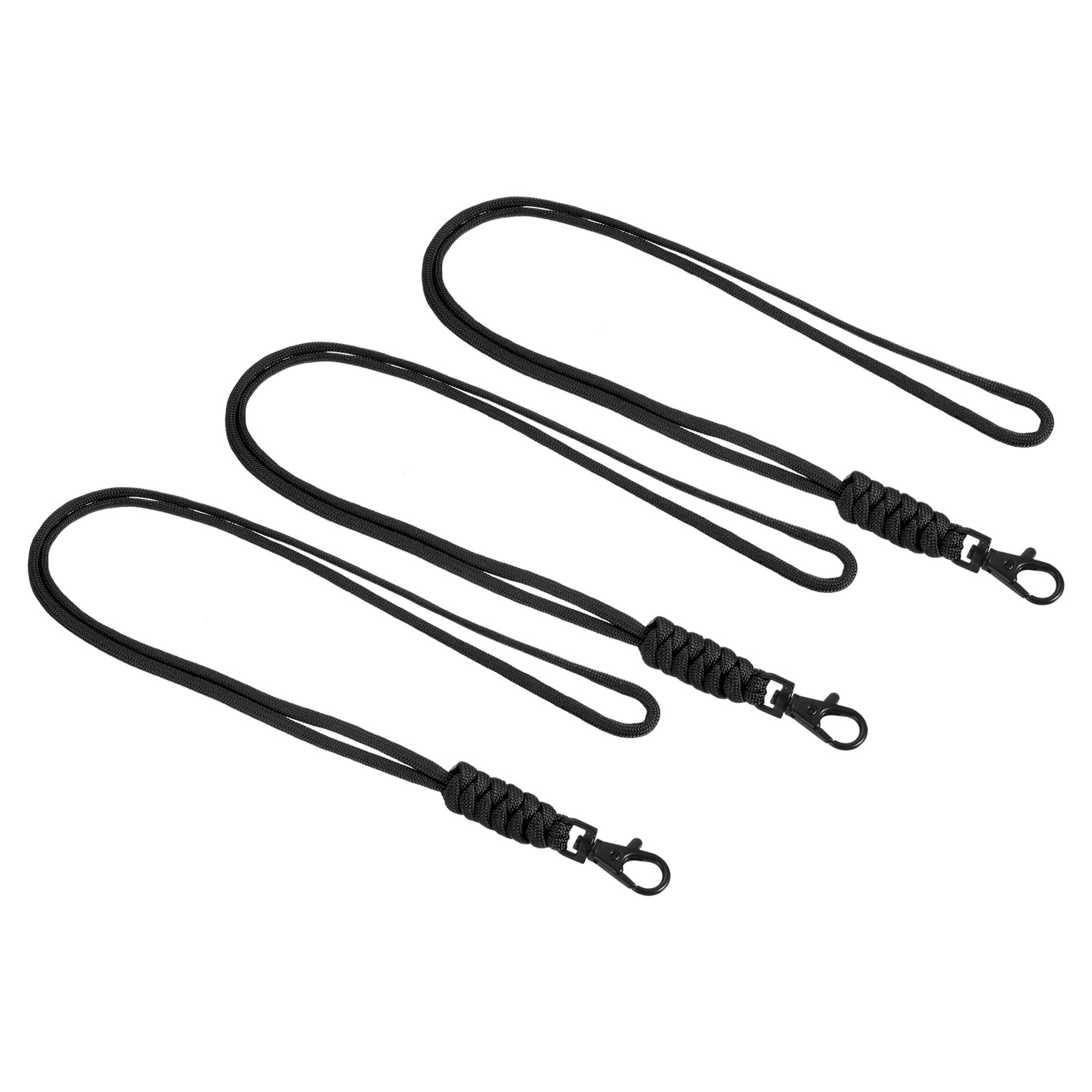 PATIKIL Paracord Lanyard with Lobster Clasp 19 Inch, 3 Pack Necklace Keychain Cord Metal Hook Strap for Keys Whistle Badge Holder, Black