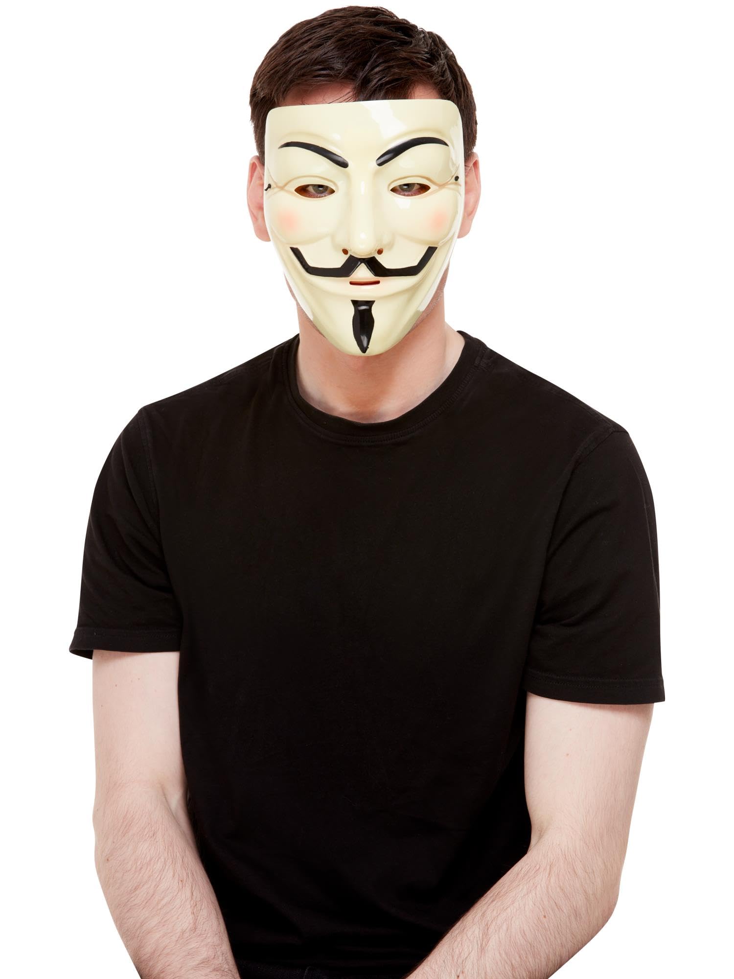 Smiffys Guy Fawkes Mask, Cream with Elastic Strap, Halloween Fancy Dress Accessory, Adult Dress Up Masks