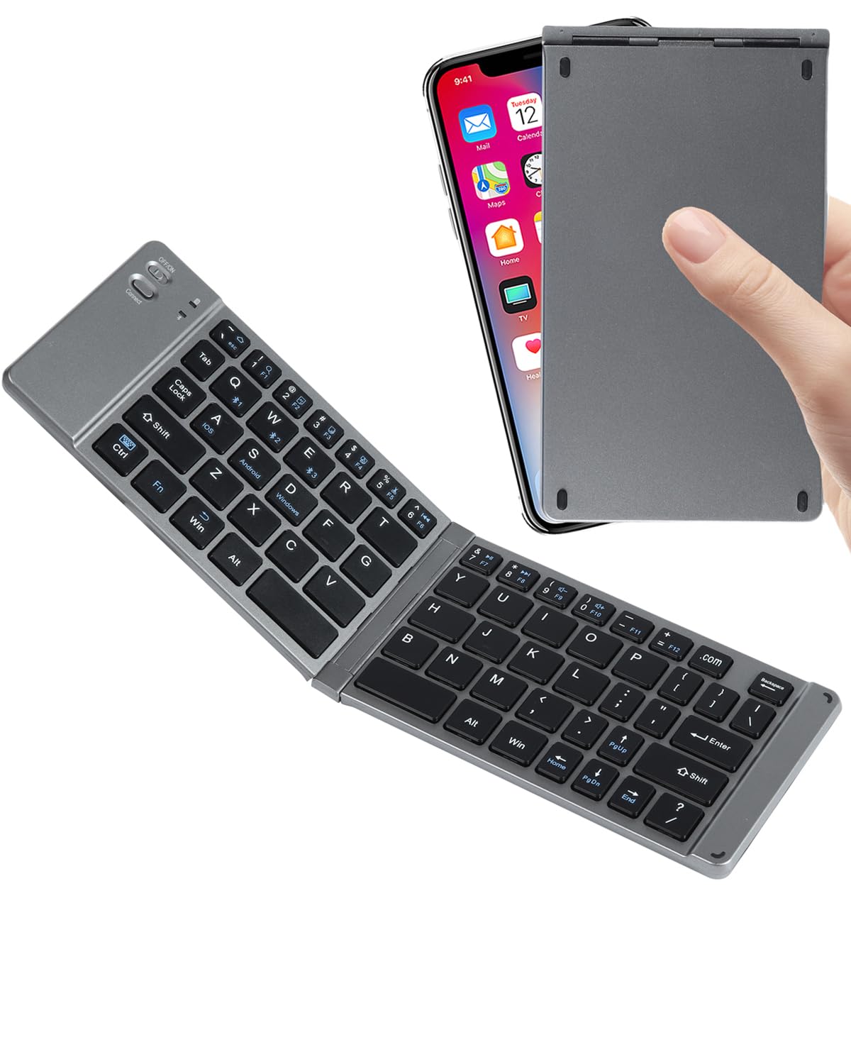 Photo 1 of Wireless Keyboard Foldable Bluetooth Keyboard Slim Small Quiet Portable Compact Handheld Full Size Pocket Travel Folding Keyboard for PC Laptop Computer Phone Samsung Android Tablet iPhone iPad Mac