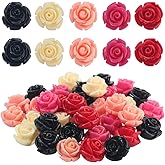 SUNNYCLUE 1 Box 50Pcs 5 Colors 3D Rose Beads Colorful Flower Beads Bulk Synthetic Coral Artificial Carved Dyed Jasmine Floral Shaped Loose Spacers for Jewelry Making Necklace Earring DIY Crafting