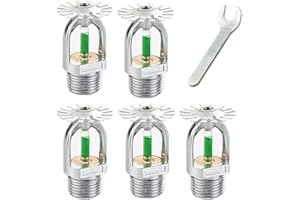 BESTOPPER 5pc Fire Sprinkler Head 93℃/199℉ Pendent Type 1/2" Thread Green High Temperature Sprinkler Heads 1/2" & Wrench for Kitchen Boiler Room