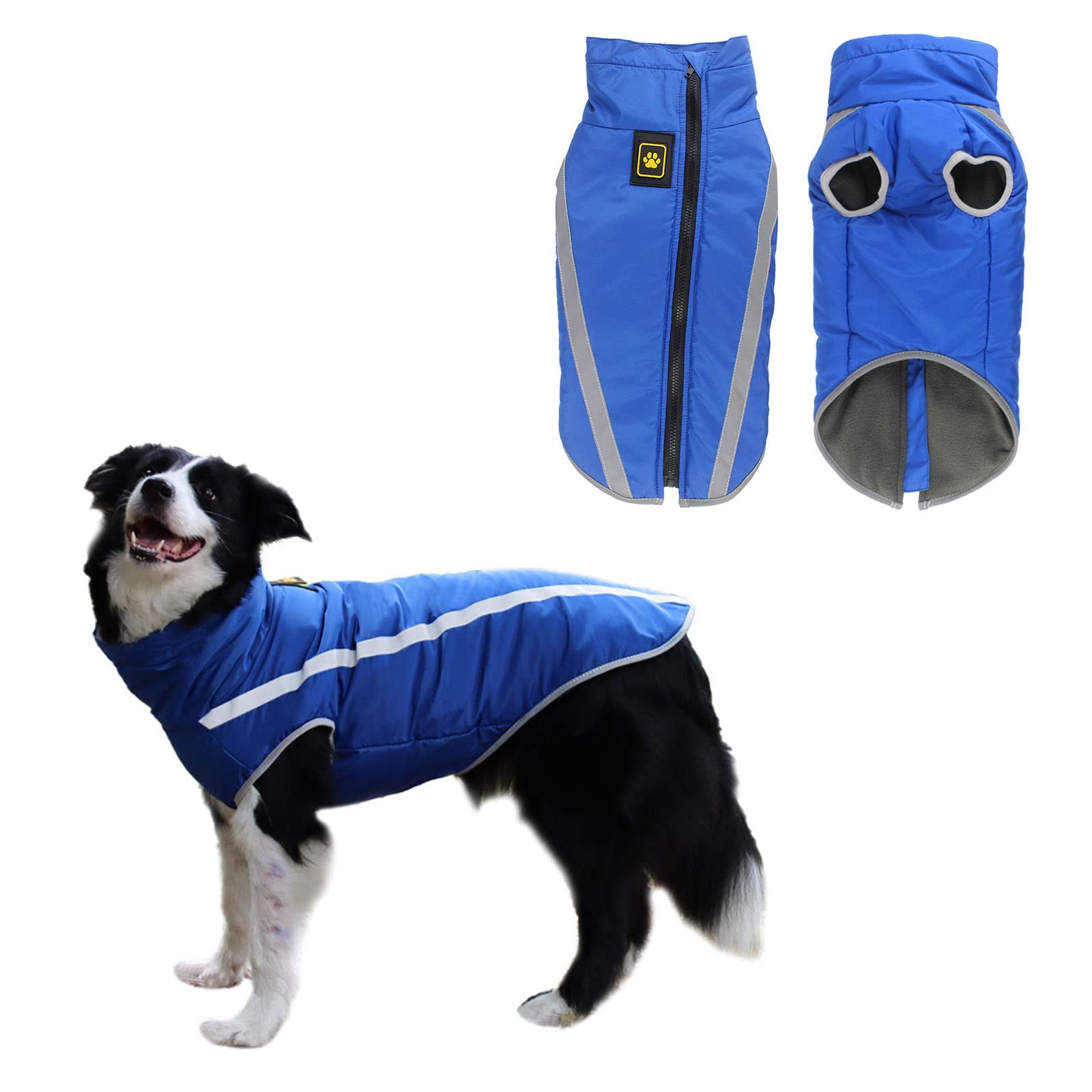 Dog Coat Jacket, Warm Coats for Medium Large Dogs Jackets Waterproof Pet Winter Clothes Reflective Windproof Fleece Puppy Outdoor Coats for Bulldog, Golden Retriever, Labrador, Samoye,Husky(5XL/Blue)
