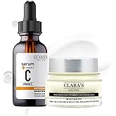 Clara's New York Vitamin C Serum for Face 1 fl oz Bundle with Vitamin C Moisturizing Cream 50 ml – Daily Hydration Skincare Duo for Balanced, Nourished & Healt– Gift Set (2 Items)