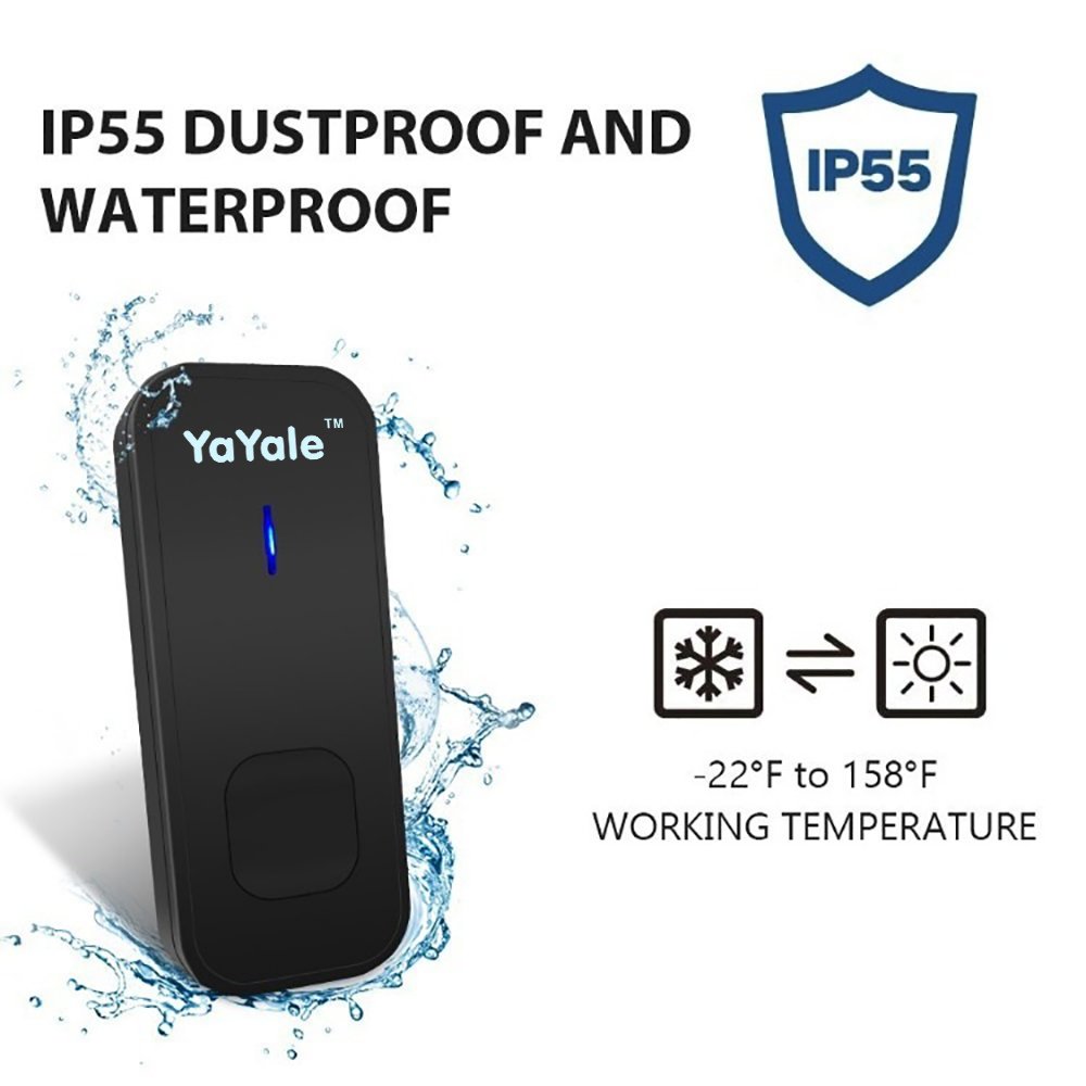 Wireless Doorbell,Waterproof Chime Kit Operating at 1000ft with 1 Push Button Transmitter（Battery included）and 2 plug-in Receivers,55 Chimes,45 Level Volume LED Indicator -Black