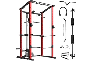 GMWD Power Cage, Multi-Functional Squat Rack,1200LBS Power Rack with LAT Pulldown, Multi-Function Free Weight Home Gym Workout Machine with Attachments