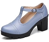 DADAWEN Women's Classic T-Strap Platform Mid-Heel