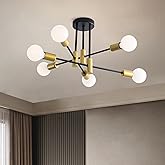 20.5 Inch Black and Gold Sputnik Ceiling Light Fixture 6-Light Black and Gold Sputnik Chandeliers, Mid Century Chandelier Mod