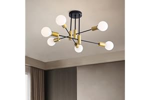 XINGSIYUELYX 20.5 Inch Black and Gold Sputnik Ceiling Light Fixture 6-Light Black and Gold Sputnik Chandeliers, Mid Century Chandelier Modern Chandelier for Dining Room, Living Room, Bedroom, E26 Base