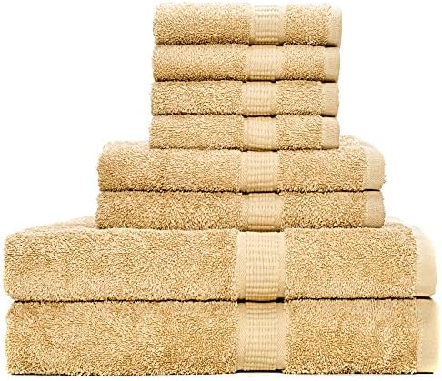 Luxury Hotel Like 8-Piece Towel Set by Alurri – Super Soft and Quick Absorbent – Made from 100% Natural Cotton – Machine Washable – Includes 2 Bath Towels, 2 Hand Towels, and 4 Washcloths (Beige)