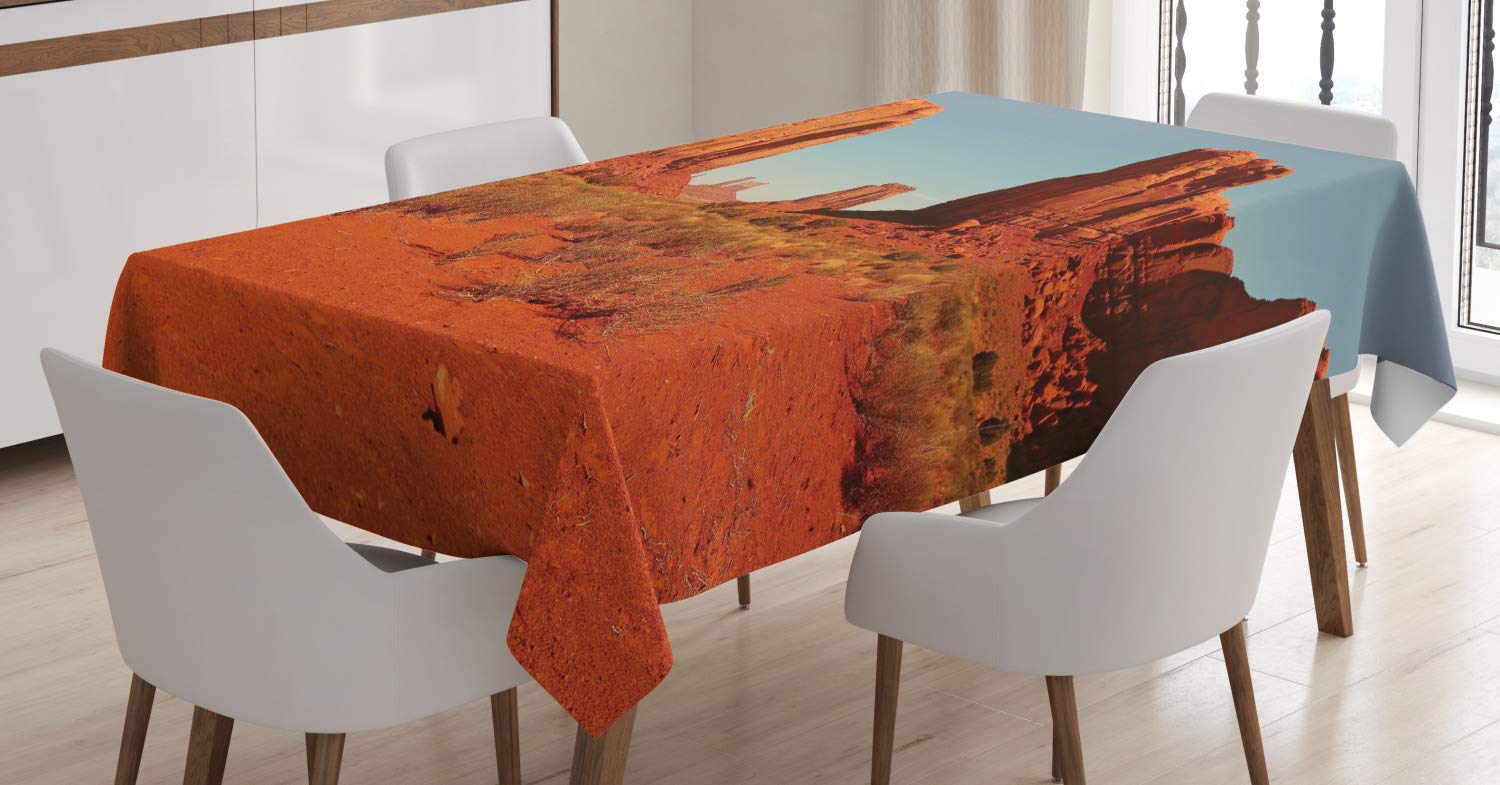 ABAKUHAUS Desert Tablecloth, Sunny Hot Day Monument Valley Arid Country Primitive Nation Arizona USA, Dining Room Kitchen Table Cover, Rectangular 140 x 170 cm, Dark Orange Pale Blue