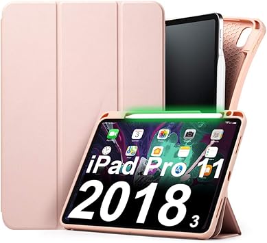 Amazon Com Aunote Case For Ipad Pro 11 Inch 18 Ultra Slim Smart Cover With Apple Pencil Charging Holder Auto Wake Sleep Trifold Support Stand Lightweight Pu Leather Folio Full Body Protective Rose Gold