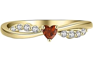 Heart Shaped Red Garnet & Diamond Twisted Engagement Ring, 14K Yellow Gold Finish January Birthstone Infinity Heart Ring
