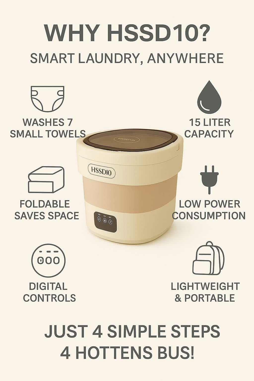 small portable washing machine15L with Spin Basket – Small Washer portable for Underwear, Delicate Clothes, and Light Laundry – Ideal for Apartments, Dorms, Hotels, and Camping.