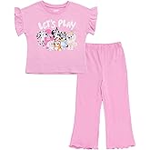 Bluey Girls T-Shirt and Ribbed Flare Leggings Outfit Set Toddler to Big Kid Sizes (2T - 10-12)