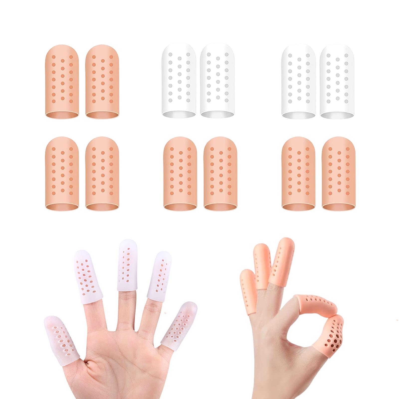 Dinghaole 12 Pcs Silicone Finger Protectors, Finger Protector Support, Breathable Finger Sleeves Finger Bandages, for Finger Cracking, Finger Callus, Finger Arthritis, Hand Eczema Protection