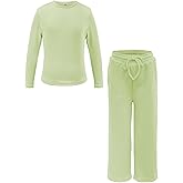 Yesfashion Girls' Long Sleeve Lounge Set Two Piece Pant Set Lightweight Sweat Set for 4-13 Years (Order One Size Up)