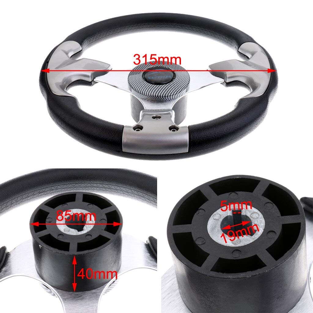 315mm Aluminum Alloy Marine Boat Pontoon Steering Wheel 3 Spoke 3/4