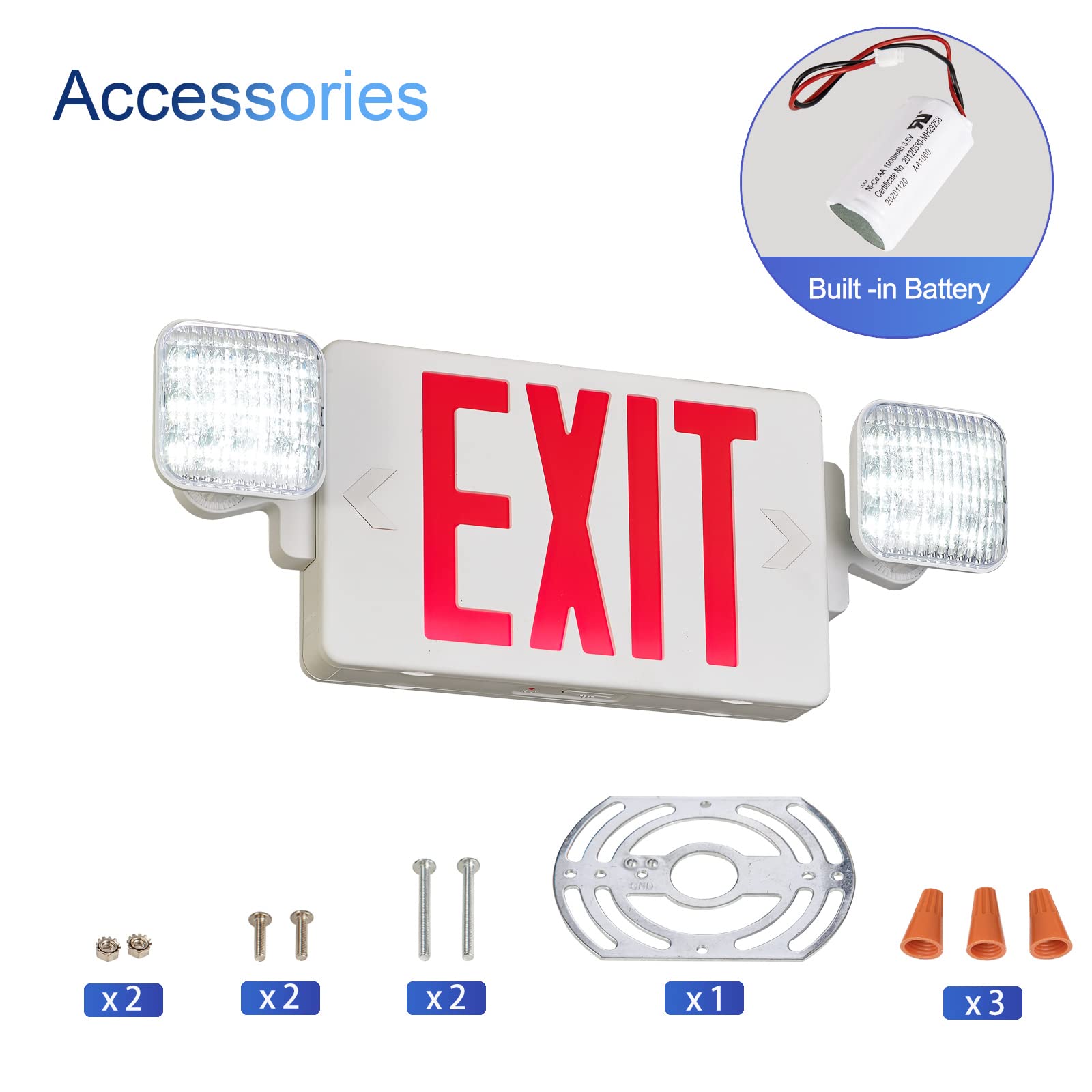 TANLUX Red Exit Sign with Emergency Lights, LED Emergency Exit Light with Battery Backup, UL Listed, AC 120/277V, Commercial Emergency Lights Combo for Business - 1 Pack