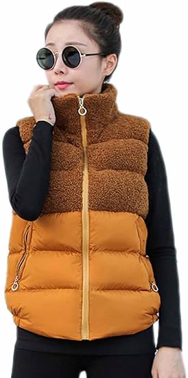 Amazon Mengfan レディース ダウンベスト 冬 厚手 軽量 ダウンコート ノースリーブ 無地 スプライス トップス 柔らかい お洒落 暖かい アウター 韓国風 ファッション チョッキ スリム 着痩せ ベスト 通販