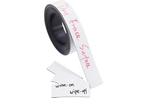 Dry Erase White Magnetic Tape 3/4-Inch by 10-Feet Flexible Magnet Strip Write on/Wipe Off Magnet by DGQ