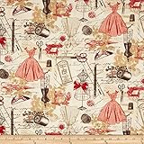 Timeless Treasures Vintage Sewing Red Fabric By The Yard
