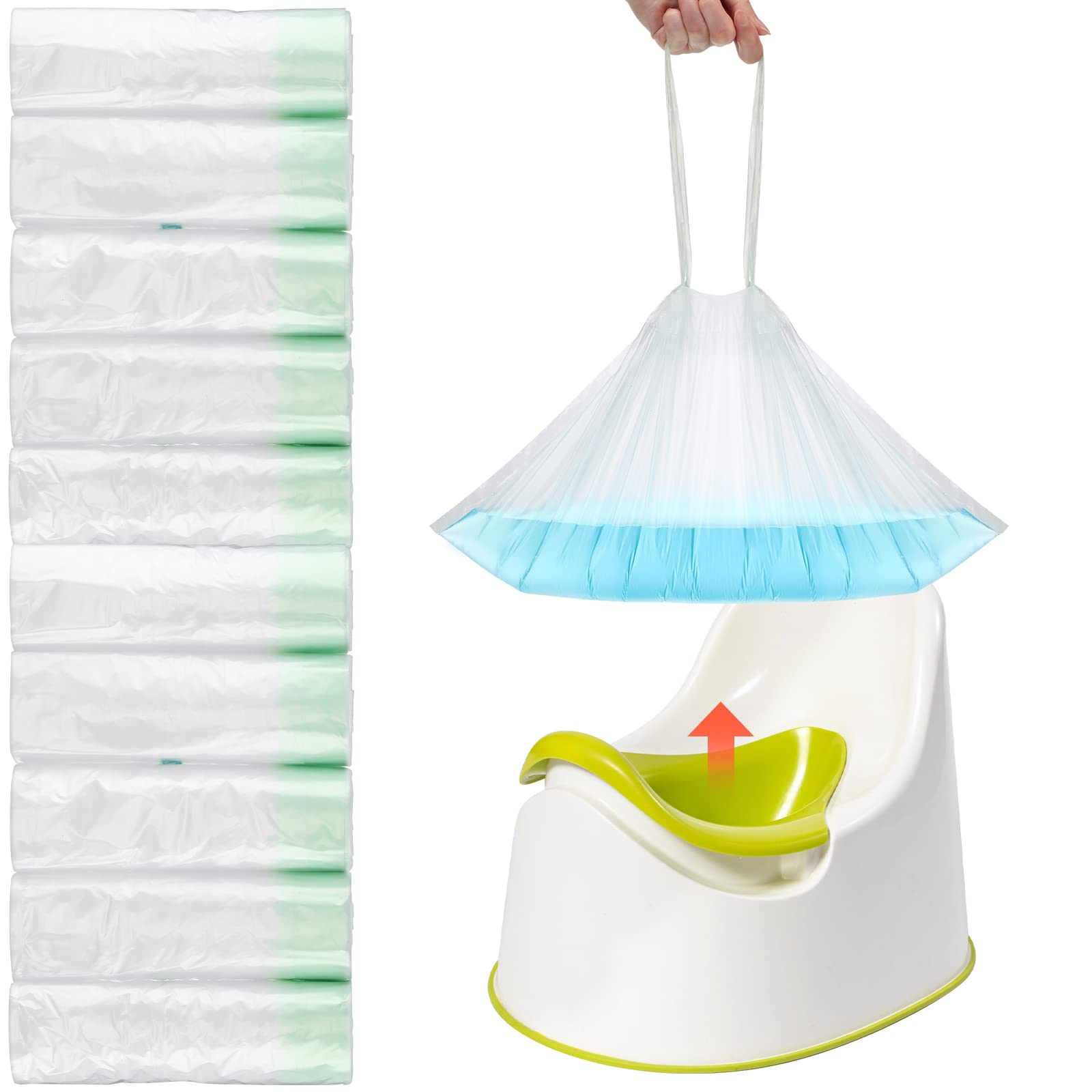 Photo 1 of 500 Pcs Potty Chair Liners with Drawstring Disposable Universal Training Toilet Seat Potty Bags Portable Travel Potty Chair Liner Bags for Toddlers Kids Pets Outdoor, 42 x 24 cm