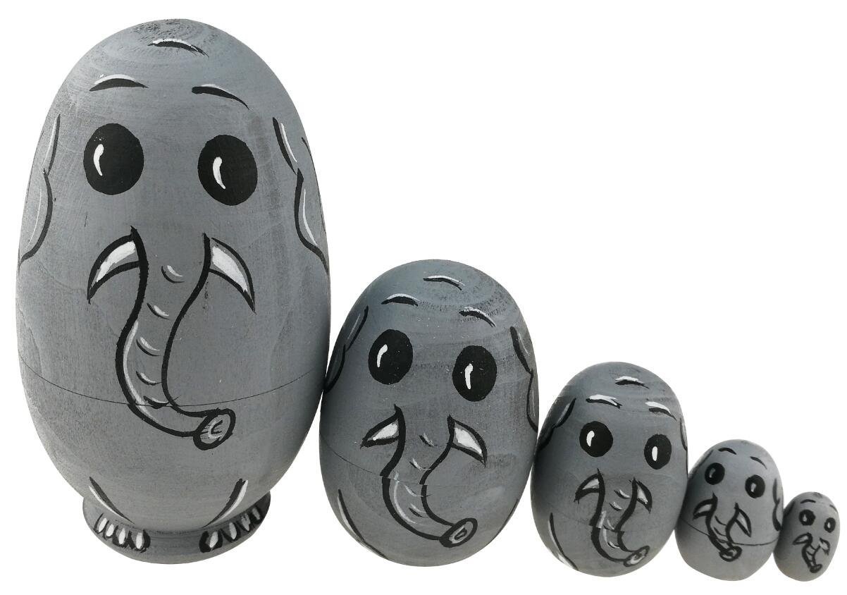 Set of 5 Animal Theme Elephant Stacking Toy Egg Shape Nesting Doll Handmade Wooden Toy for Kids Easter Egg