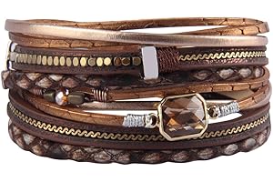 GelConnie Leather Wrap Bracelet Boho Cuff Bracelets Crystal Leather Bracelet Magnetic Multi Strand Bracelets Bohemian Bracelet Leather Wristbands Bangle Jewelry for Women Teen Wife Mother