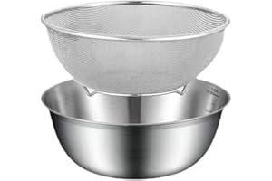 FytStycale Stainless Steel Sieve with Bowl, Multi-Purpose Food Sieve Set, Rice Sieve, with Mixing Bowl for Salad Mixing