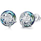 Sun Sterling Silver Opal Studs - Dainty Small Round Opal Earrings for Women & Teens