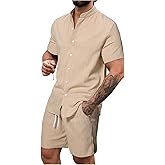 SOLY HUX Men's Short Sets 2 Piece Outfits Summer Vacation Button Down Short Sleeve Shirt and Shorts Set