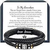 𝐋𝐞𝐚𝐭𝐡𝐞𝐫 𝐁𝐫𝐚𝐜𝐞𝐥𝐞𝐭 𝐟𝐨𝐫 𝐌𝐞𝐧 Birthday Valentine's Day Gifts for Son Grandson Boyfriend Husband Dad Brother Multi-Layer Braided Leather Bracelet with Clasp Black Inspirational Bracelet For Men