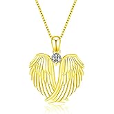MALOYANVE Angel Wings Necklace Funny Lovely 925 Sterling Silver Rhinestone Hug Guardian Pendant Necklace for Women Lukey Christmas Jewelry