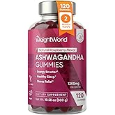 WeightWorld Ashwagandha Gummies for Stress Relief, Sleep &amp; Energy, 120 Ct | Adaptogen Ashwagandha Supplements, Third-Party Tested, Vegan, Non-GMO &amp; Gluten-Free | 2-Month Supply, Raspberry Flavor