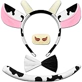 DysanVica Cow Costume Adult Women - Cow Ears Headband Nose Tail Bow Tie for Adult Woman, Cute Spots Cow Costume Farm Animal Halloween Cosplay Accessories Set Pink
