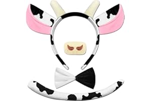 DysanVica Cow Costume Adult Women - Cow Ears Headband Nose Tail Bow Tie for Adult Woman, Cute Spots Cow Costume Farm Animal Halloween Cosplay Accessories Set Pink