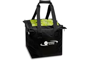 MORVAT Professional Tennis & Pickle Ball Hopper Holds 165 Balls Heavy-Duty Pro Sports Practice Cart, Foldable Portable Compact & Lightweight Zippered Pocket & Racket Holder, Carry Bag + 3 Tennis Balls