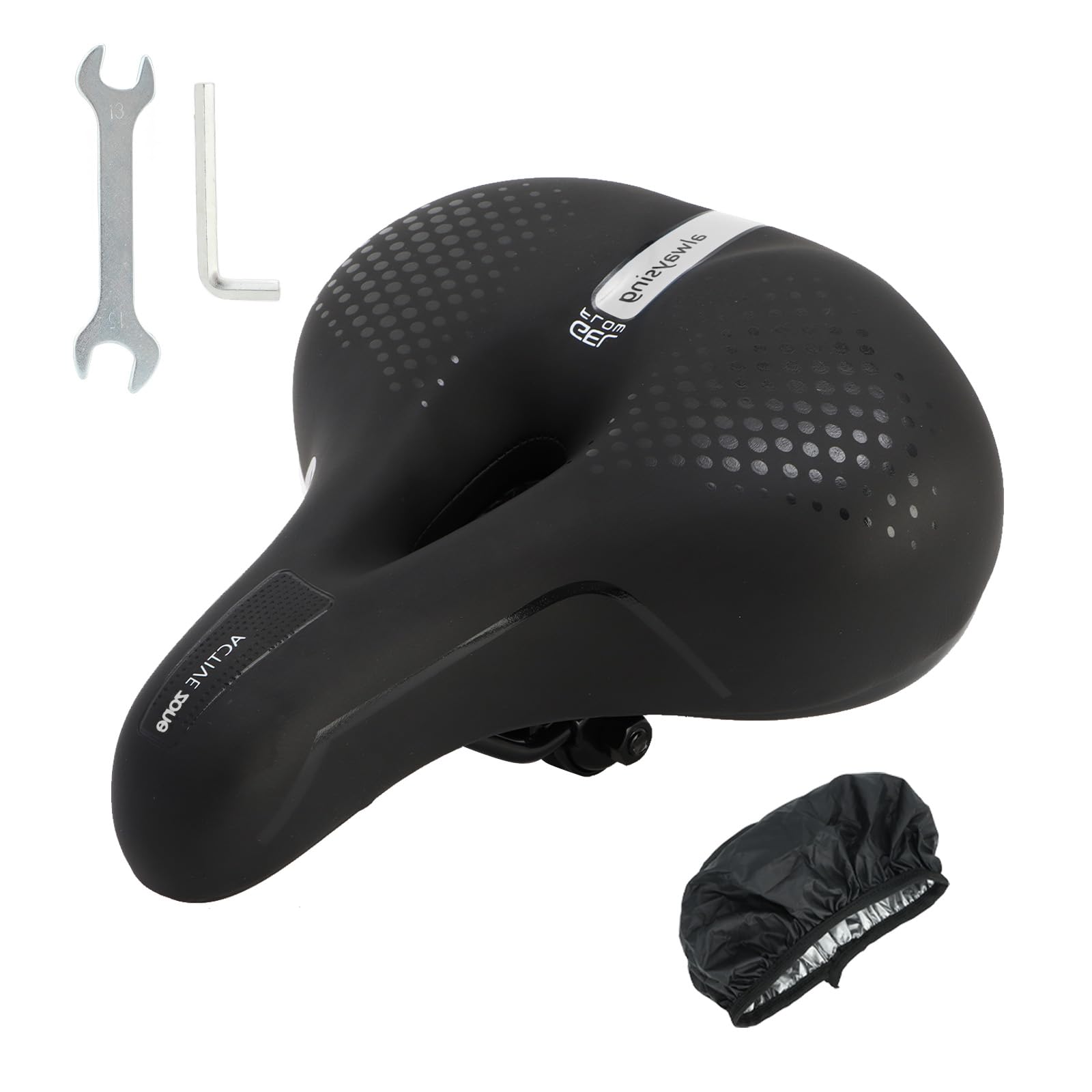 BWBIKE Large Comfortable City Bike Seat Wide Saddle Shock Absorbing Memory Foam Padded Exercise Bicycle Seat Waterproof Leather Cover Universal Soft Replacement Cycling Cushion, Silver