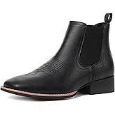 Rvminyta Cowboy Boots for Men Square Toe Chelsea Boots Mens Western Ankle Boot Slip On Casual Dress Boot